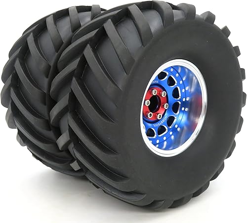 Miniatura 7 de HOBBYSOUL Neumáticos de altura de 5.12 pulgadas  5.118 in y 4 compensaciones ajustables, ruedas Beadlock 2.2, llantas azul plateado aptas para RC