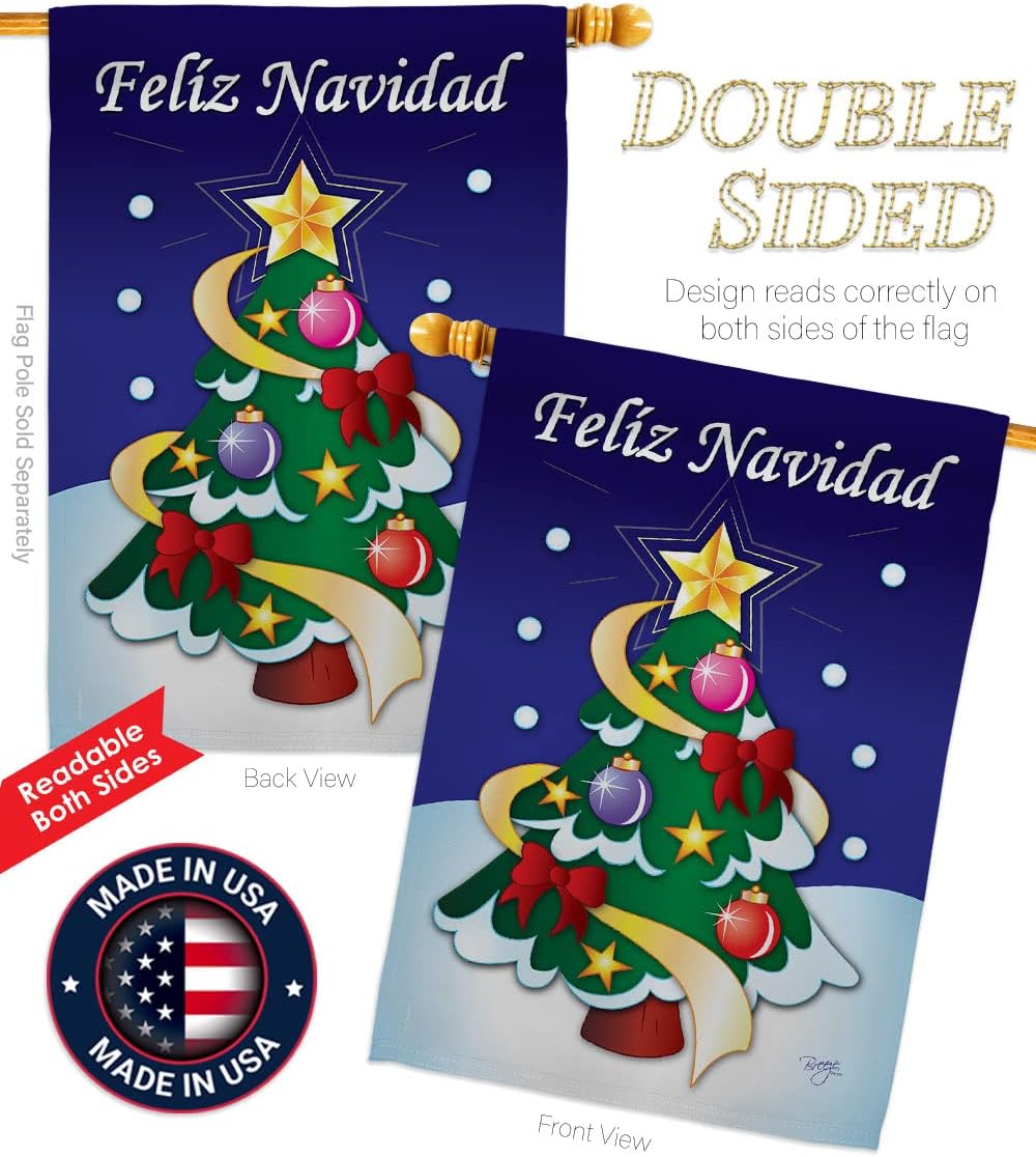 Breeze Decor Felíz Navidad House Flag Winter Christmas Santa Marry Xmas Present Reindeer Season Wintertime Snow Decoration Banner Small Garden Yard Gift Double-Sided, Made in USA