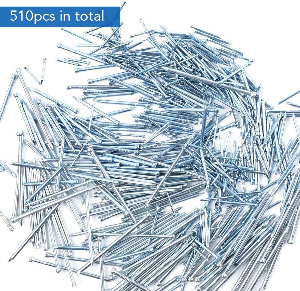 Hongway 510Pcs Hardware Nail,Small Nails, Nails Kit for Woodworking Picture Hanging, Brad Nails, Galvanized Nails, 6 Size Assortment
