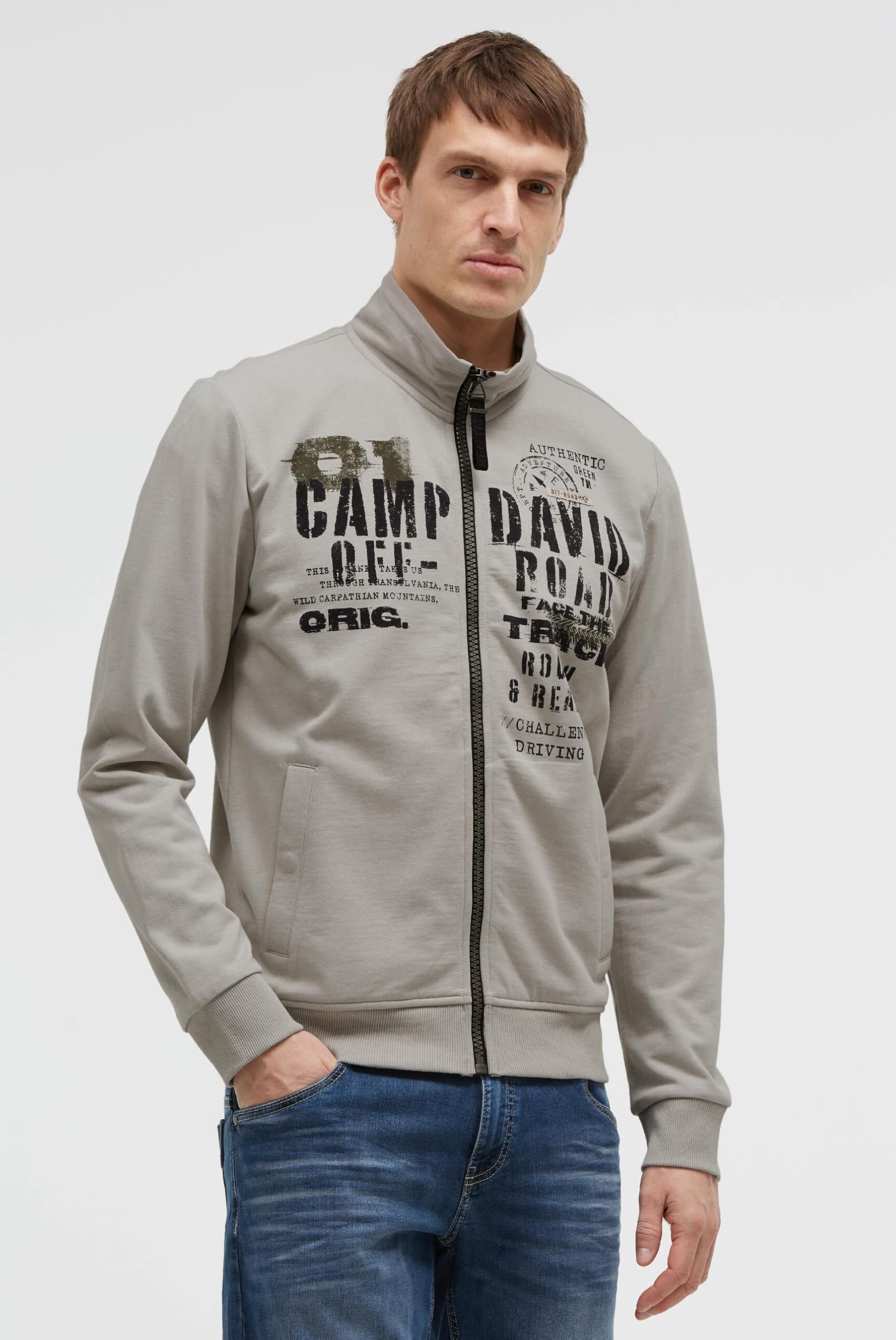 Camp David Herren Sweatjacke mit Label Print