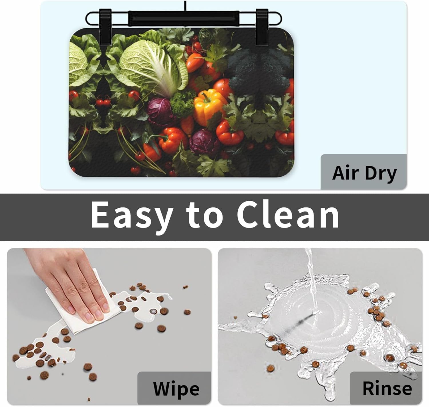 30x45cm Lots of Fresh Vegetables Print Pet Absorbent Feeding Mat - Quick Dry Food Pad/Leather Placemat, for Dog Cat Food Bowl Water