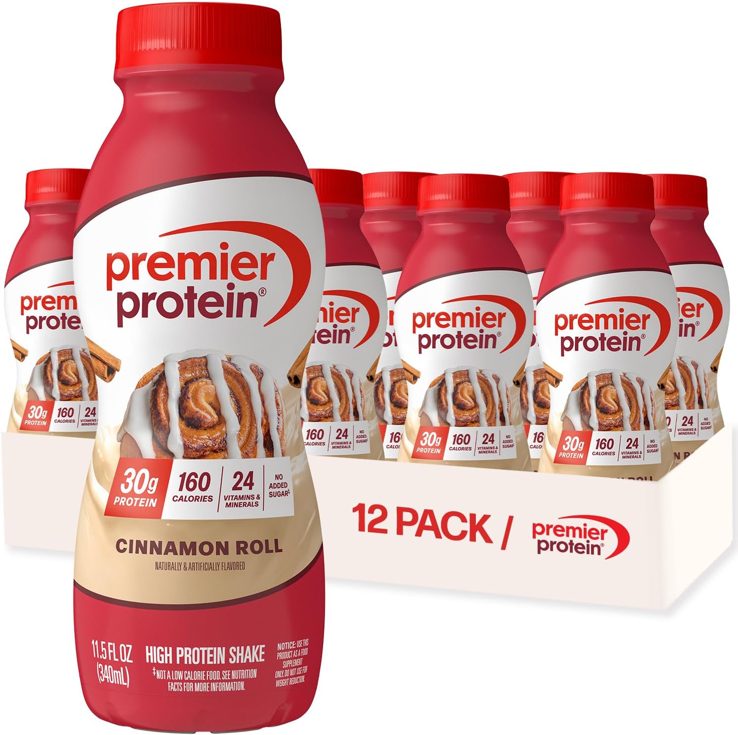 Shake, 30g Protein, 1g Sugar,24 Vitamins&Minerals Nutrients to Support Immune Health, Cinnamon Roll,11.5 fl oz - Pack of 12