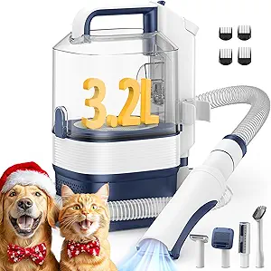 Dog Grooming Vacuum Kit, 3.2L Dust Cup Pet Grooming Vacuum for Dogs Cats with Cordless Clipper, 12000pa 6 Pet Grooming Tools Dog Brush Vacuum for Shedding Home Cleaning, Low Noise Dog Cat Hair Remover