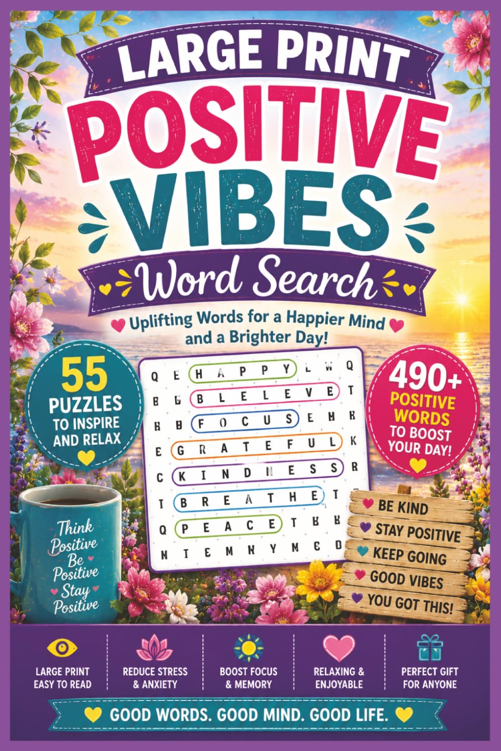 Large Print Positive Vibes Word Search