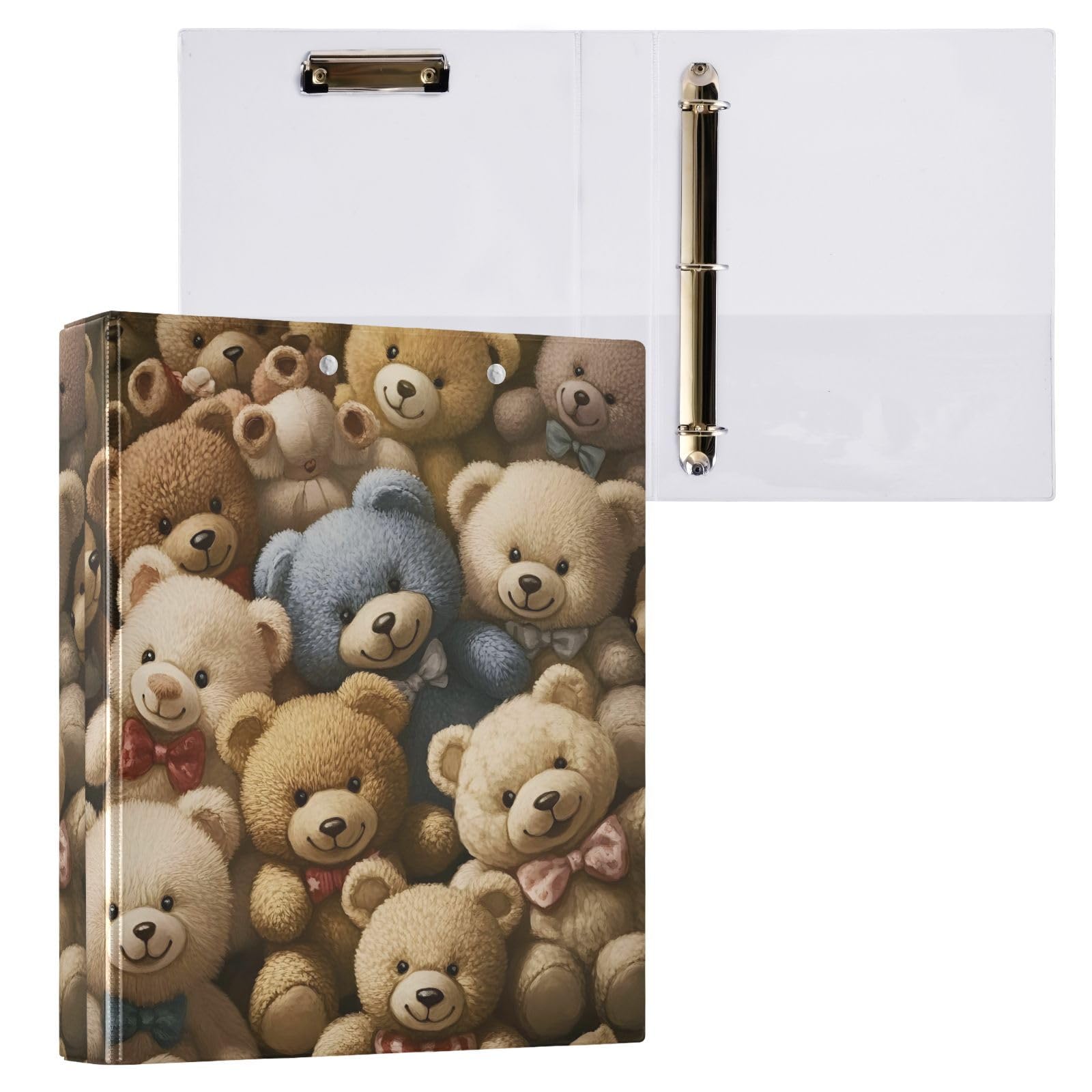 Raccoglitore a 3 anelli con 3 anelli a forma di orso in stile cartone animato, flessibile, con tasche, per scuola, università, ufficio