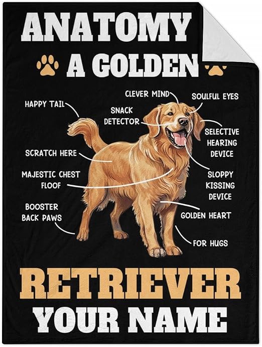 Custom Golden Retriever Blanket for Women, Men - 60x80 Inches Twin Size - Soft Fluffy Cozy Blankets Gift - Black Novelty Blanket for Bed, Sofa, Winter