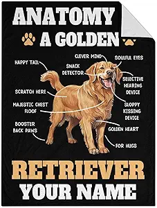 Custom Golden Retriever Blanket for Women, Men - 60x80 Inches Twin Size - Soft Fluffy Cozy Blankets Gift - Black Novelty Blanket for Bed, Sofa, Winter
