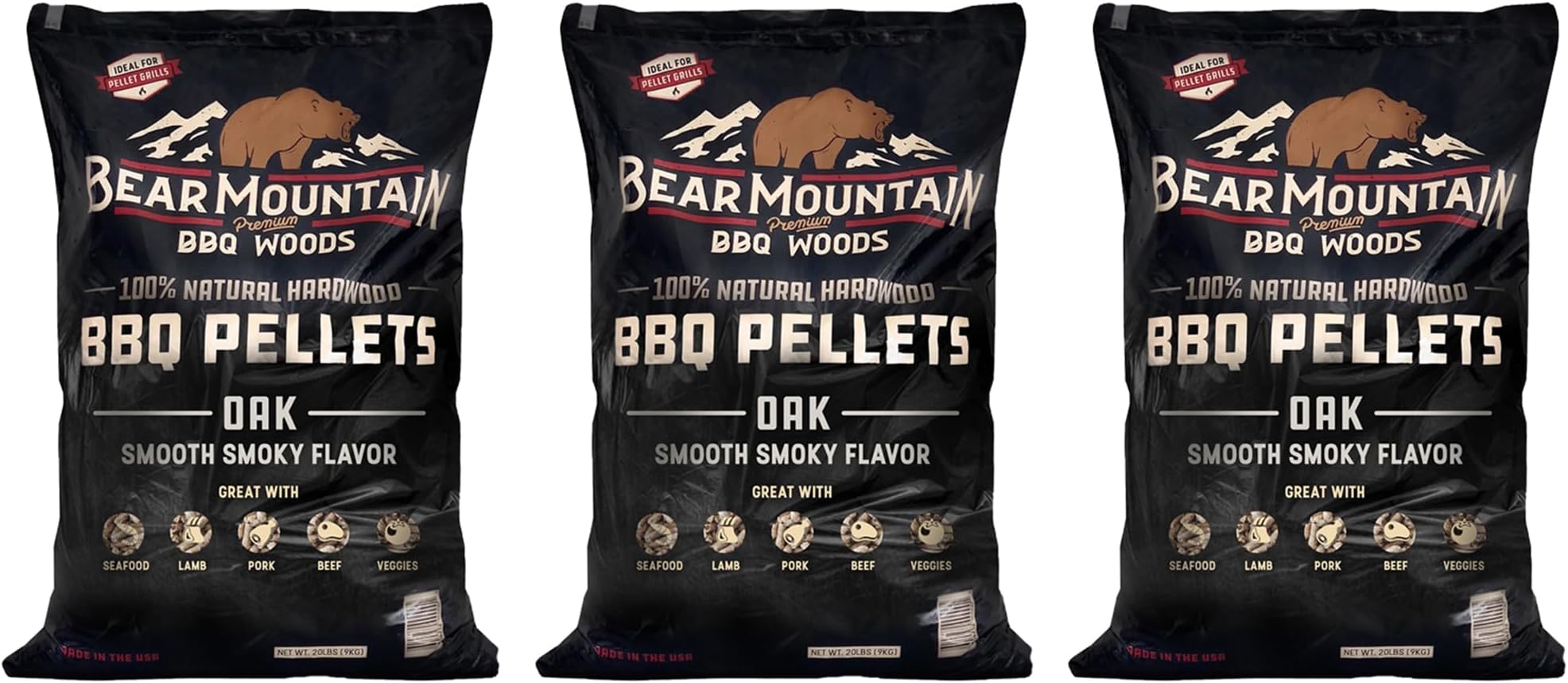 Bear Mountain BBQ Premium All Natural Hardwood Red and White Oak Wood Chip Pellets for Outdoor Gas, Charcoal, and Electric Grills, 20 Pounds (3 Pack)