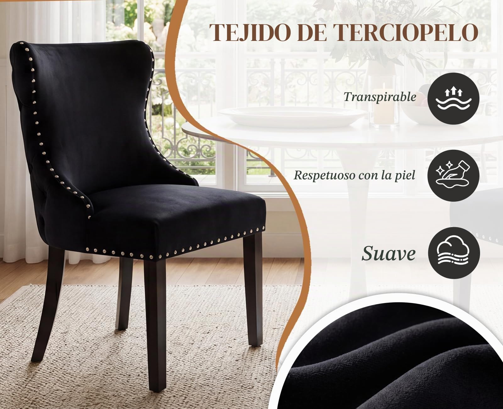 chairus 2PCS Sillas de Comedor con Decoración de León, Negro