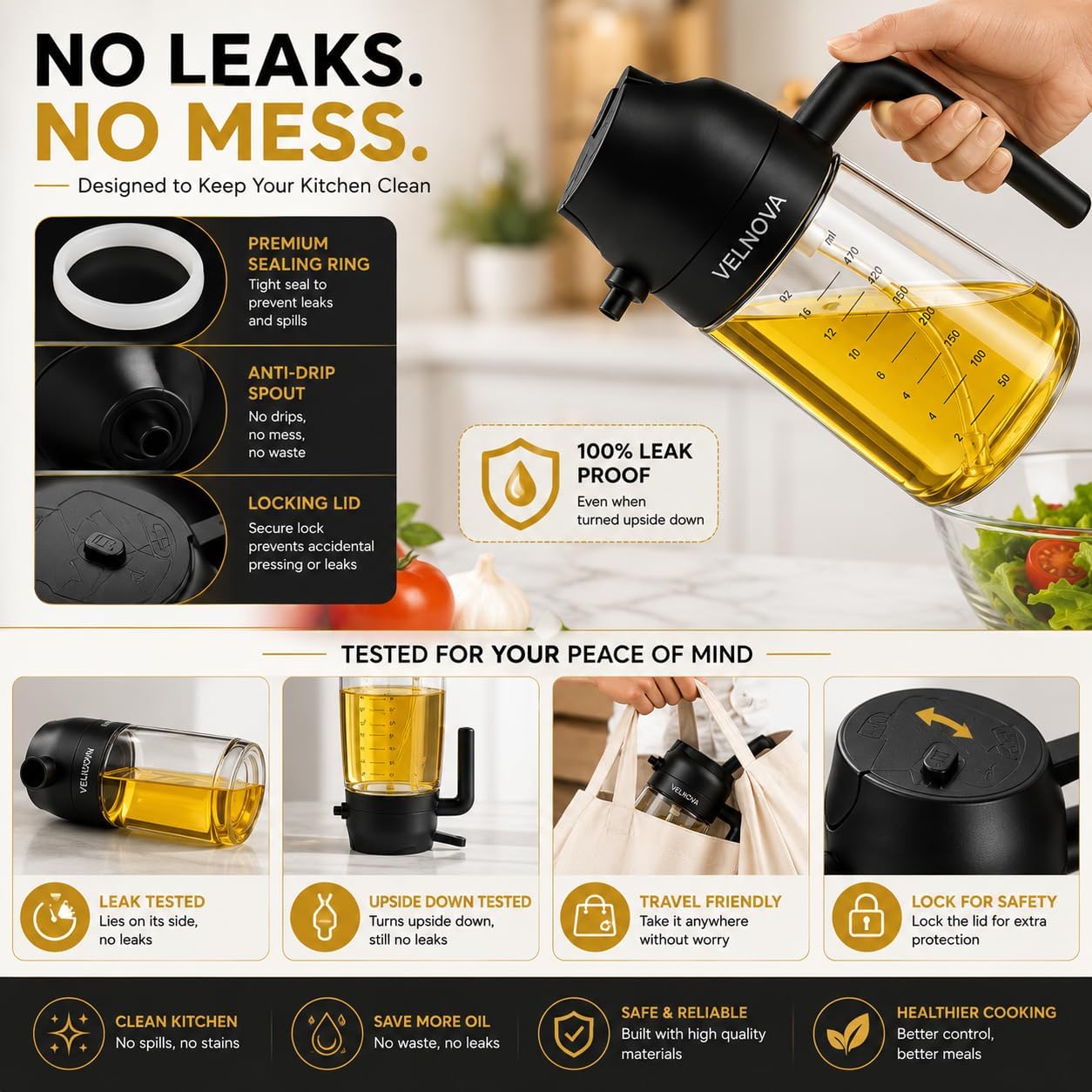 Olive Oil Sprayer for Cooking, 16oz/470ml Glass Oil Sprayer & Dispenser, 2-in-1 Oil Mister Bottle for Air Fryer, Salad, BBQ, Frying, Roasting & Kitchen, Food Grade, Leakproof, Refillable
