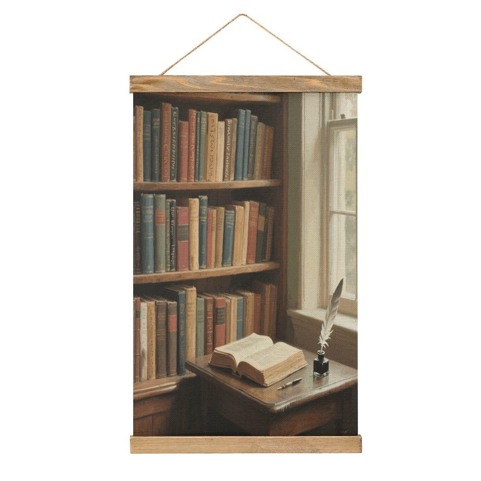 VstaDank Books Hanging Poster with Wooden Frame Modern Linen Hanging Painting Retro Style Wall Decor Art Painting for Living Room,Bedroom Decor Poster Frame 20.4x13.1inch