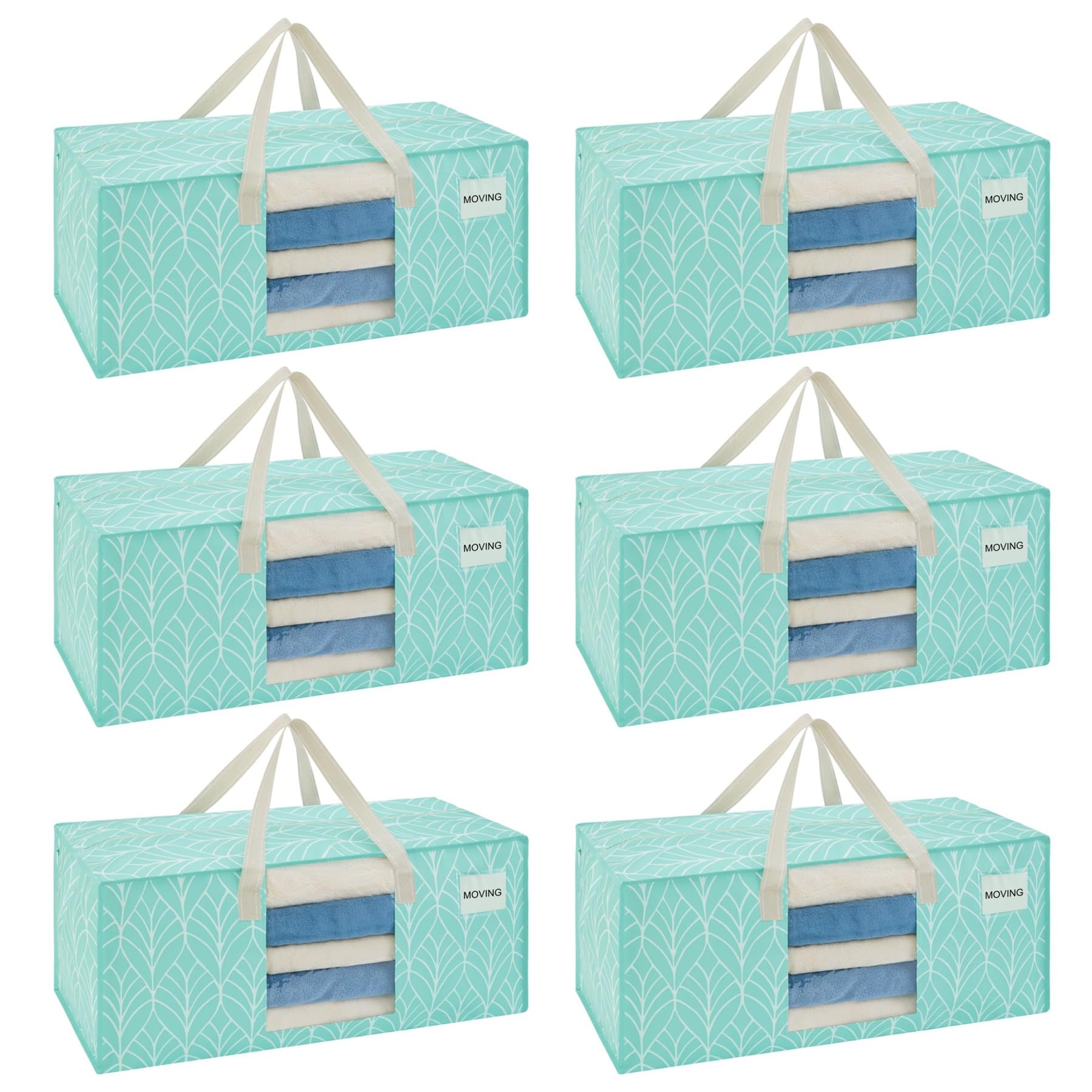 VENO Heavy Duty Moving Bags, Storage Bags, Clear Window, Evergreen, 6 Pack
