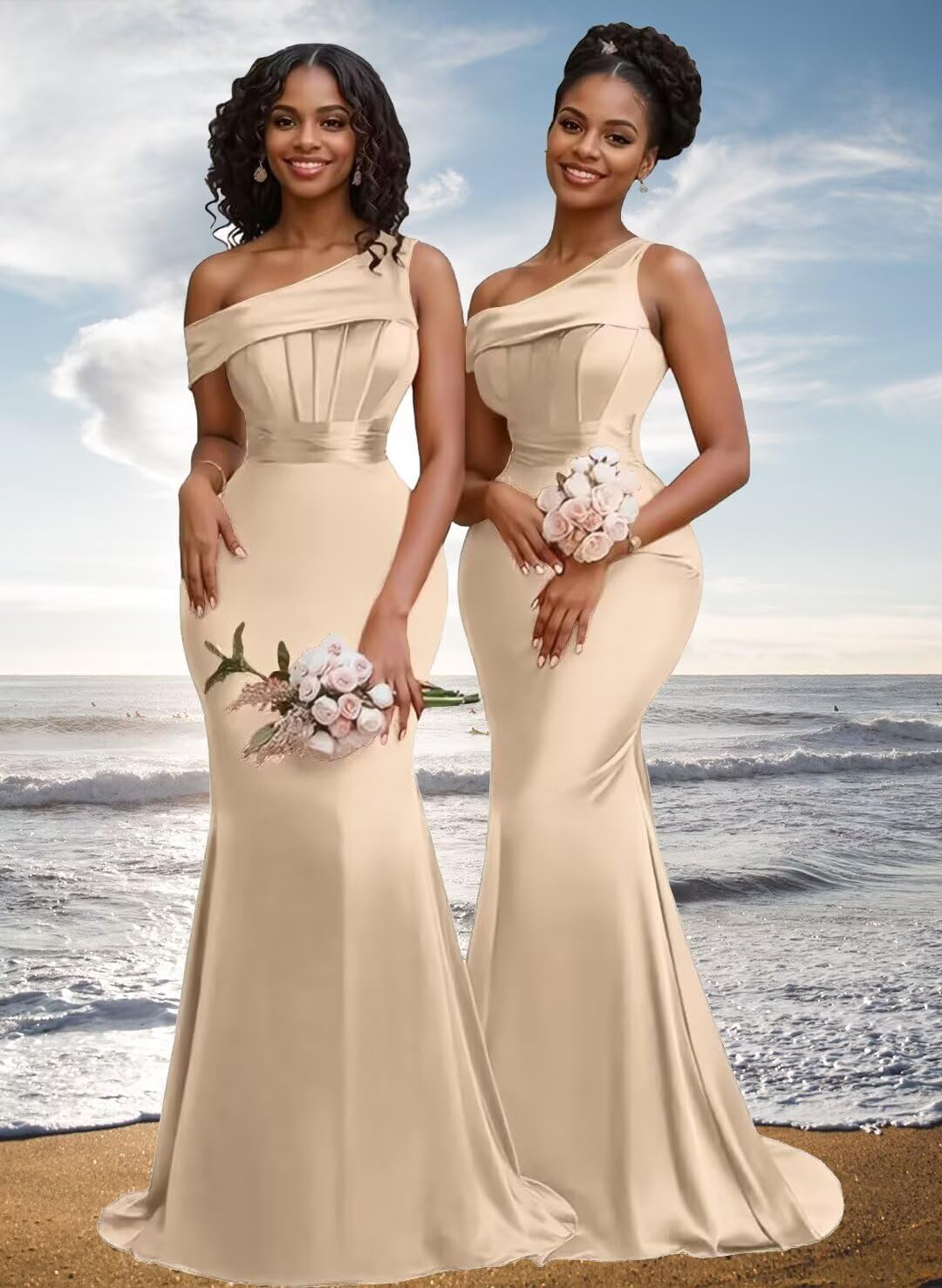 Women's One Shoulder Satin Bridesmaid Dresses Long Mermaid Elegant Formal Gowns Evening Dresses for Wedding 2025