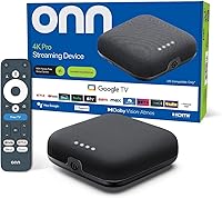 onn 4K Pro Google TV Streaming Device with Gemini: 4K UHD, Dolby Vision/Atmos, 3GB RAM, 32GB Storage, WiFi 6, Ethernet
