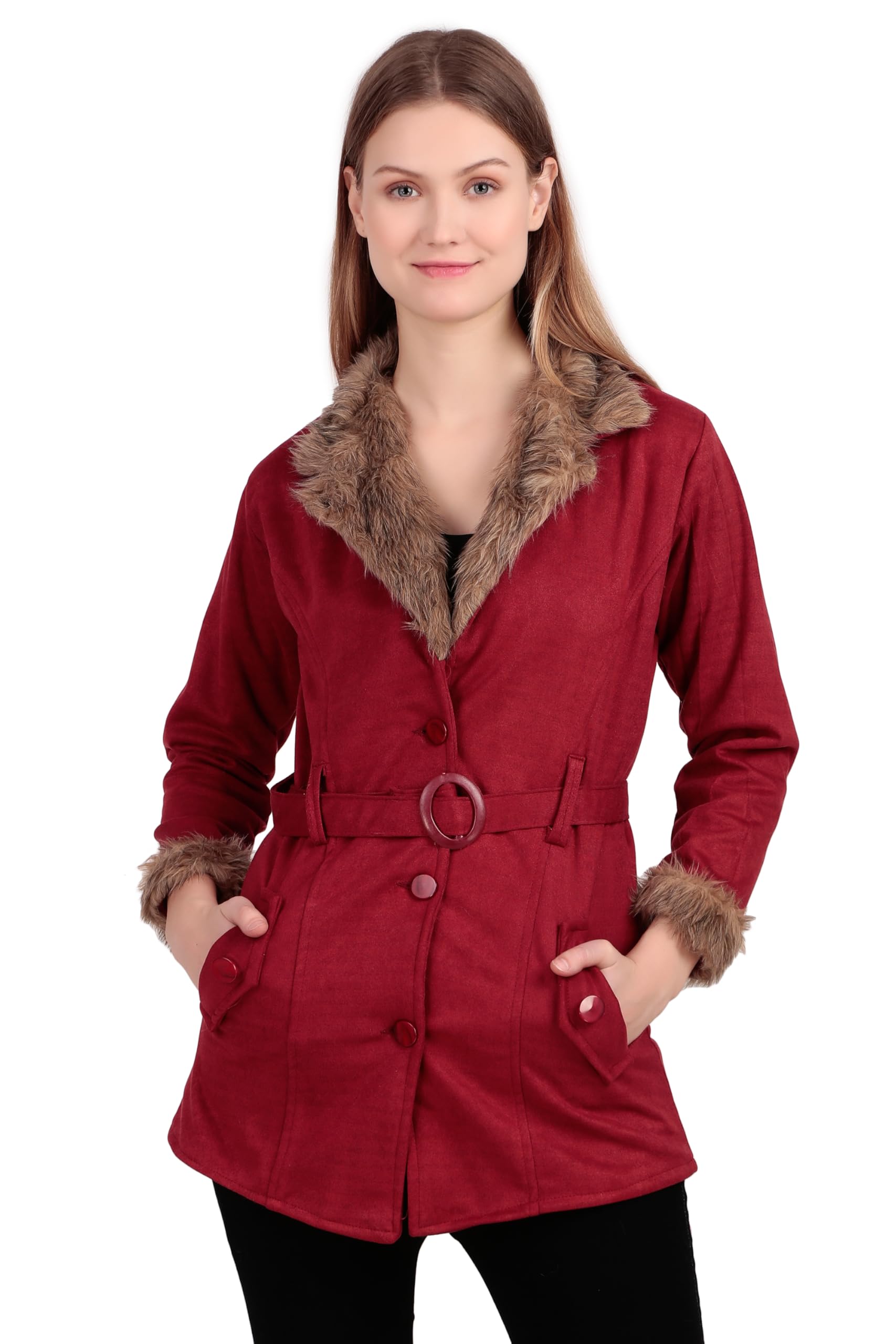 fashioffly Women Fur Jacket Full Sleeves With Belt-82-picture-12