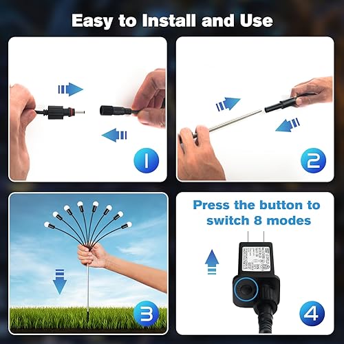 Miniatura 5 de Aulanto Paquete de 4 luces de luciérnaga enchufables, luces de luciérnaga impermeables para exteriores, luces de jardín con 8 modos, luz de camino