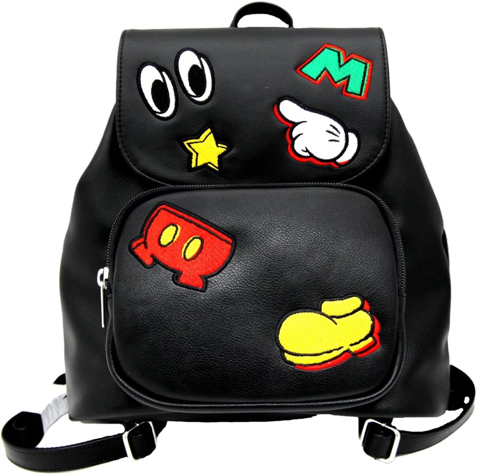 Amazon Co Jp カラフルポップ柄 ワッペン風 リュックサック 黒 リュック バッグ ミッキー ミニー マウス ドナルド 他 ディズニー リゾート限定 シューズ バッグ