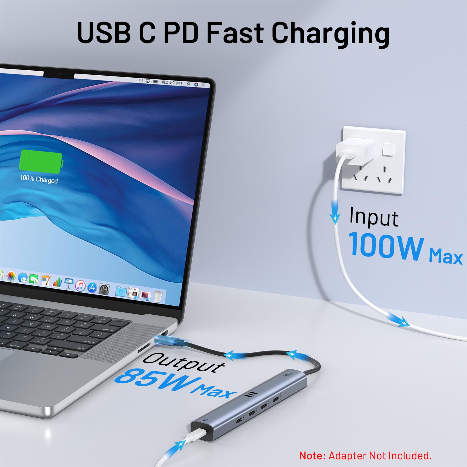 Hub vidéo USB C Type C 10 Gbps 5 en 1 Adaptateur USB C avec écran Vidéo 4K @ 60 Hz et Données 10 Gbps, 3 Ports de Données Type C 3.1 Gen2, 100 W PD pour MacBook Pro/Air M2 M1, Dell, HP
