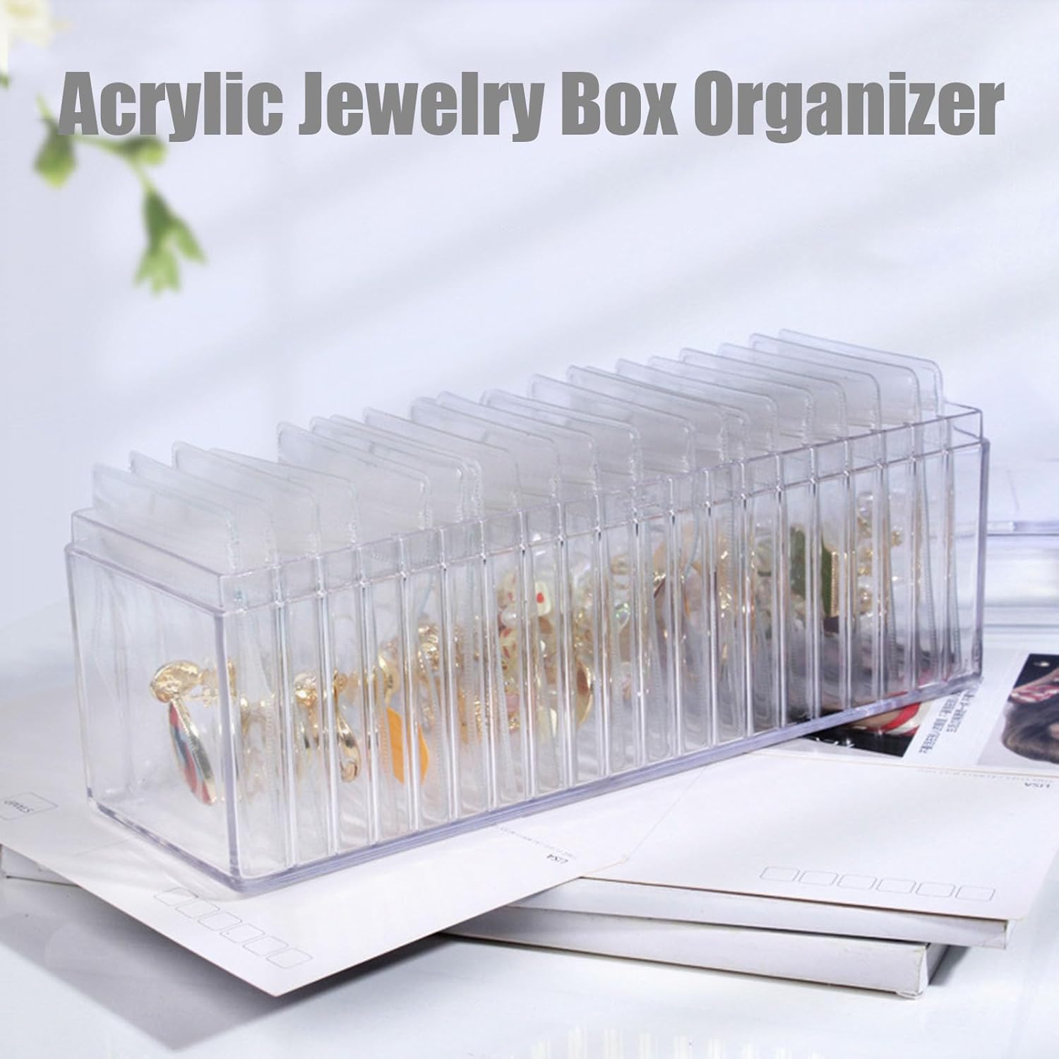 Acrylic Jewelry Box Organizer With 20 Portable Anti Tarnish Jewelry Bags, Clear Jewelry Organizer Holder, Jewelry Organizers And Storage, for Earrings Rings Women Girls (Box+20PCS Bags)