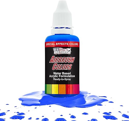 Miniatura 8 de U.S. Art Supply Pintura acrílica para aerógrafo de color rojo neón con efectos especiales, botella de 1 oz, colores a base de agua no tóxicos de