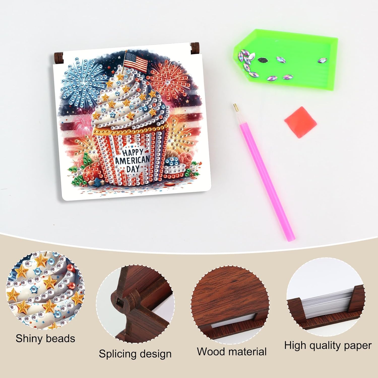 DIY Diamond Note Storage Box with 160 Sticky Notes, Diamond Art Painting Wooden Message Paper Storage Note Box Reusable Note Boxes, for Work Desk Organization-4PCS-1