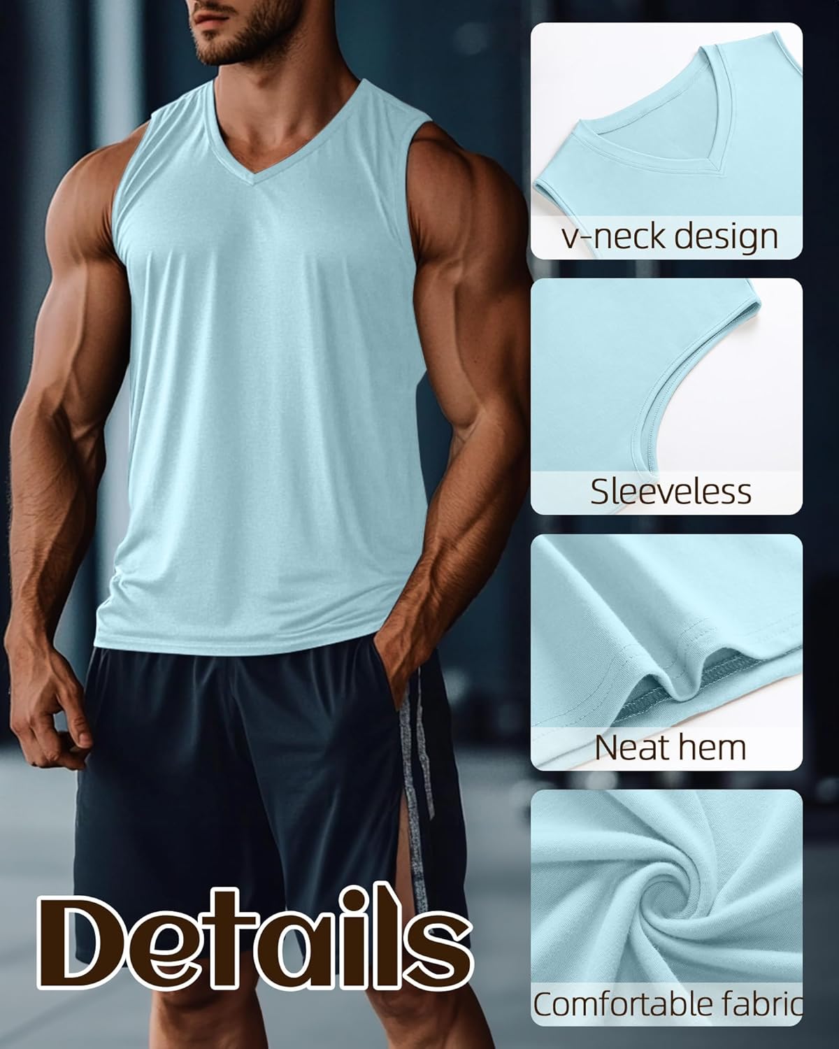 Ficerd 3 Pack Men's Big and Tall Workout Tank Tops, V Neck Sleeveless Gym Muscle T-Shirts Athletic Tee Summer Vest Top - Image 5