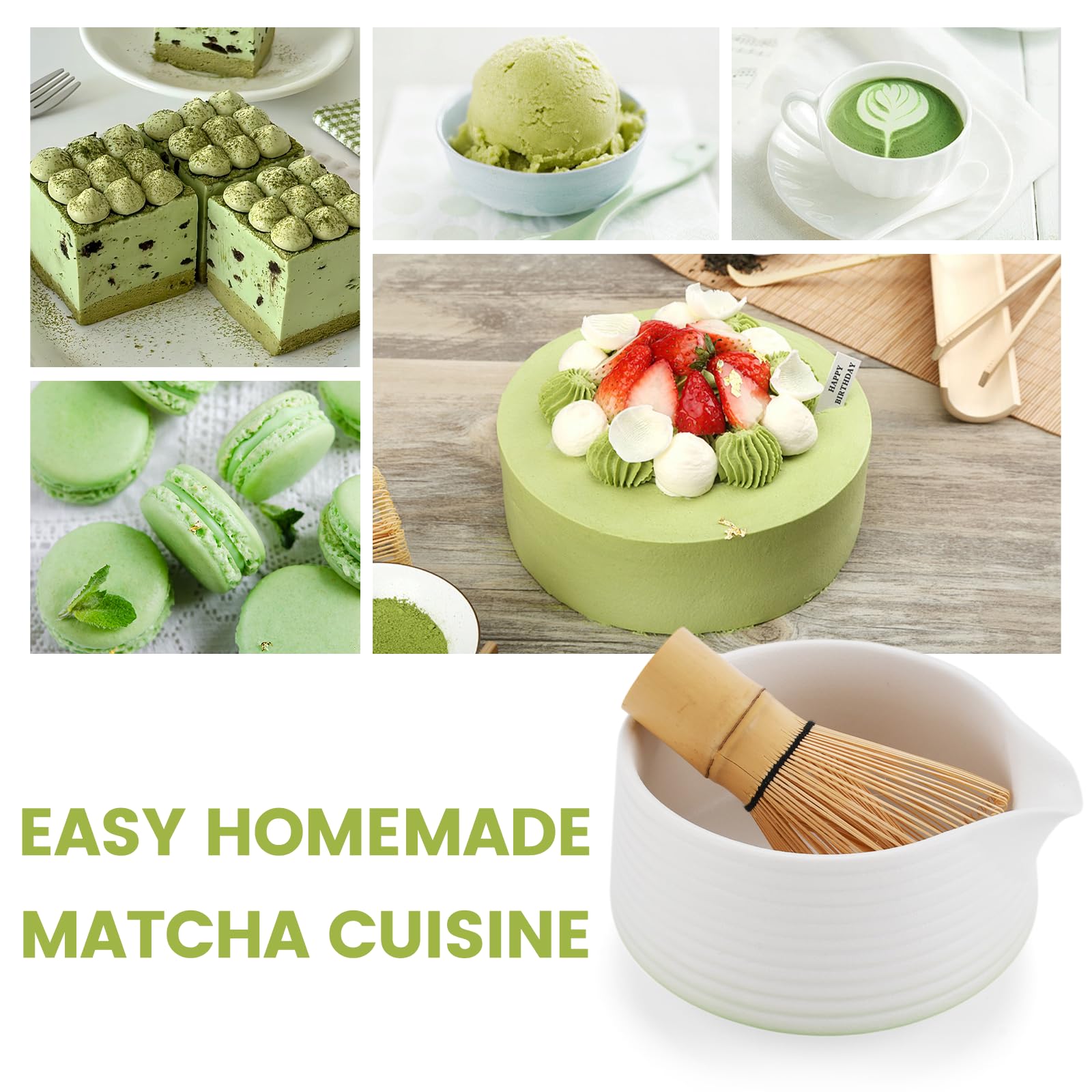 USHOP Matcha Kit 8 pezzi,Set da tè Matcha,Ciotola Matcha con beccuccio,Matcha Whisk,Supporto Chasen,Cucchiaio di Matcha,Setaccio,Tovagliolo da Tè,Portacucchiaio,Set Matcha per Principianti Regalo