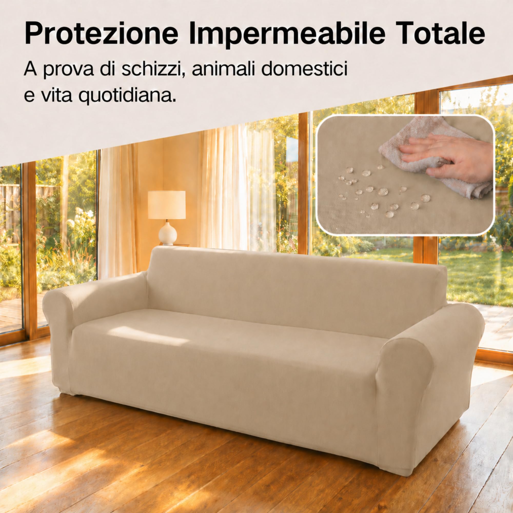 VKZ Housse de Fauteuil 1 Place Imperméable Extensible avec Accoudoirs, Housse de Canapé Lavable, Protège Canapé,Beige