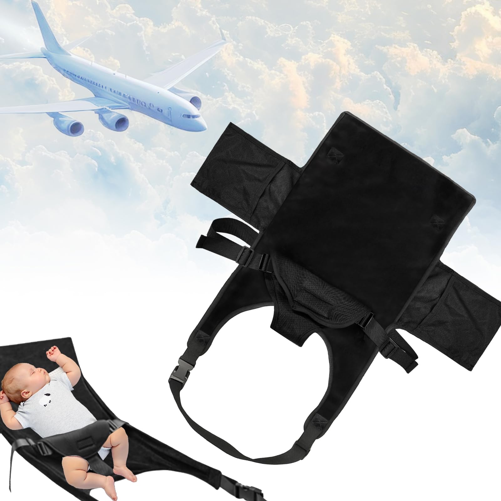 KELAV Baby Flugzeugbett,Flugzeugbett für Baby und Kleinkind,Sitzverlängerung,Leichtes Reisebett für Flugzeug, Auto und Zug,Inkl. Sicherheitsgurte,Für erholsamen Schlaf auf Langstreckenflügen