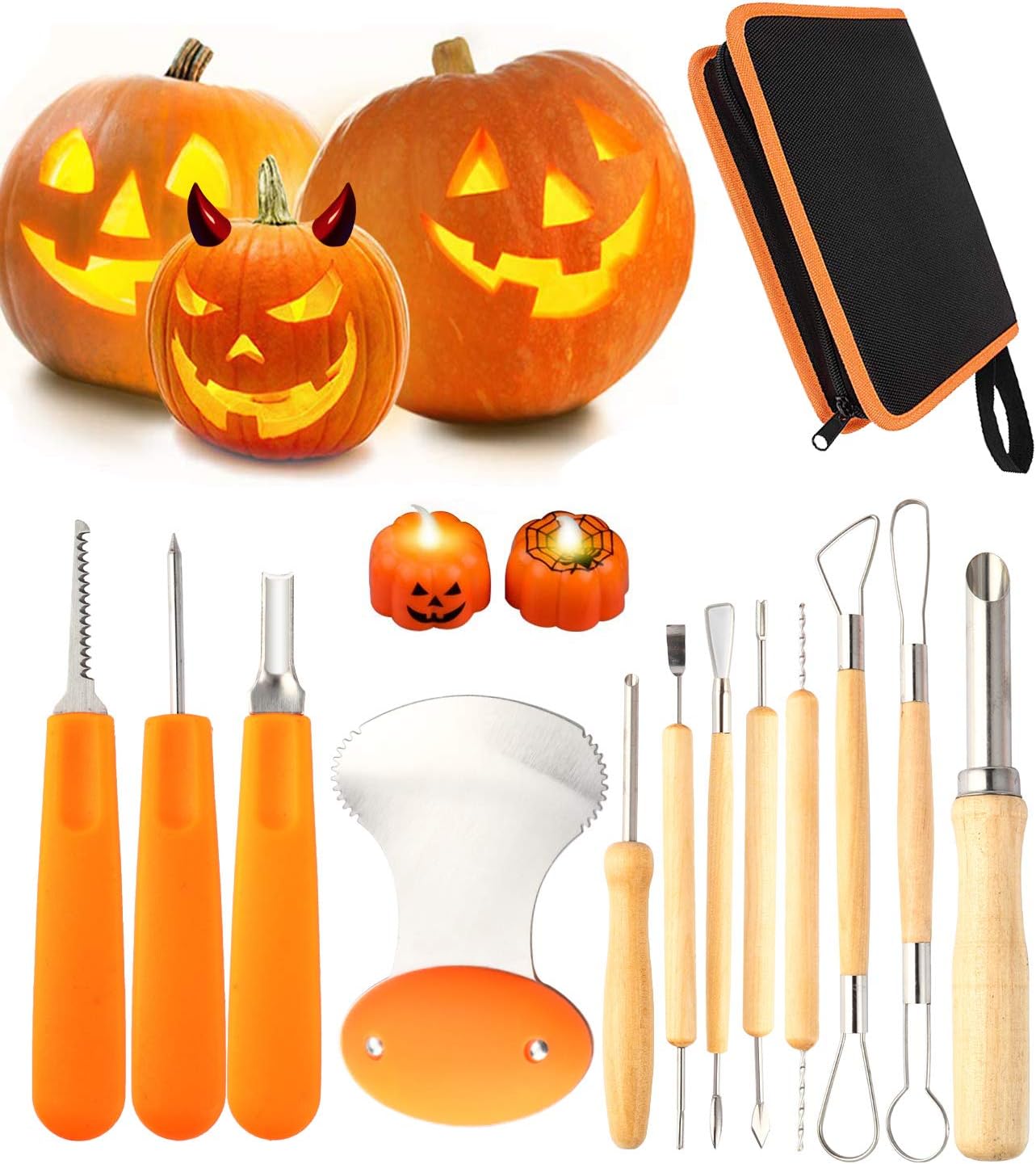 12 Pieces Professional Pumpkin Carving Kit Tool Heavy Duty Stainless Steel Tool Set with Storage Carrying Case Used As a Carving Knife for Pumpkin Halloween Decoration …