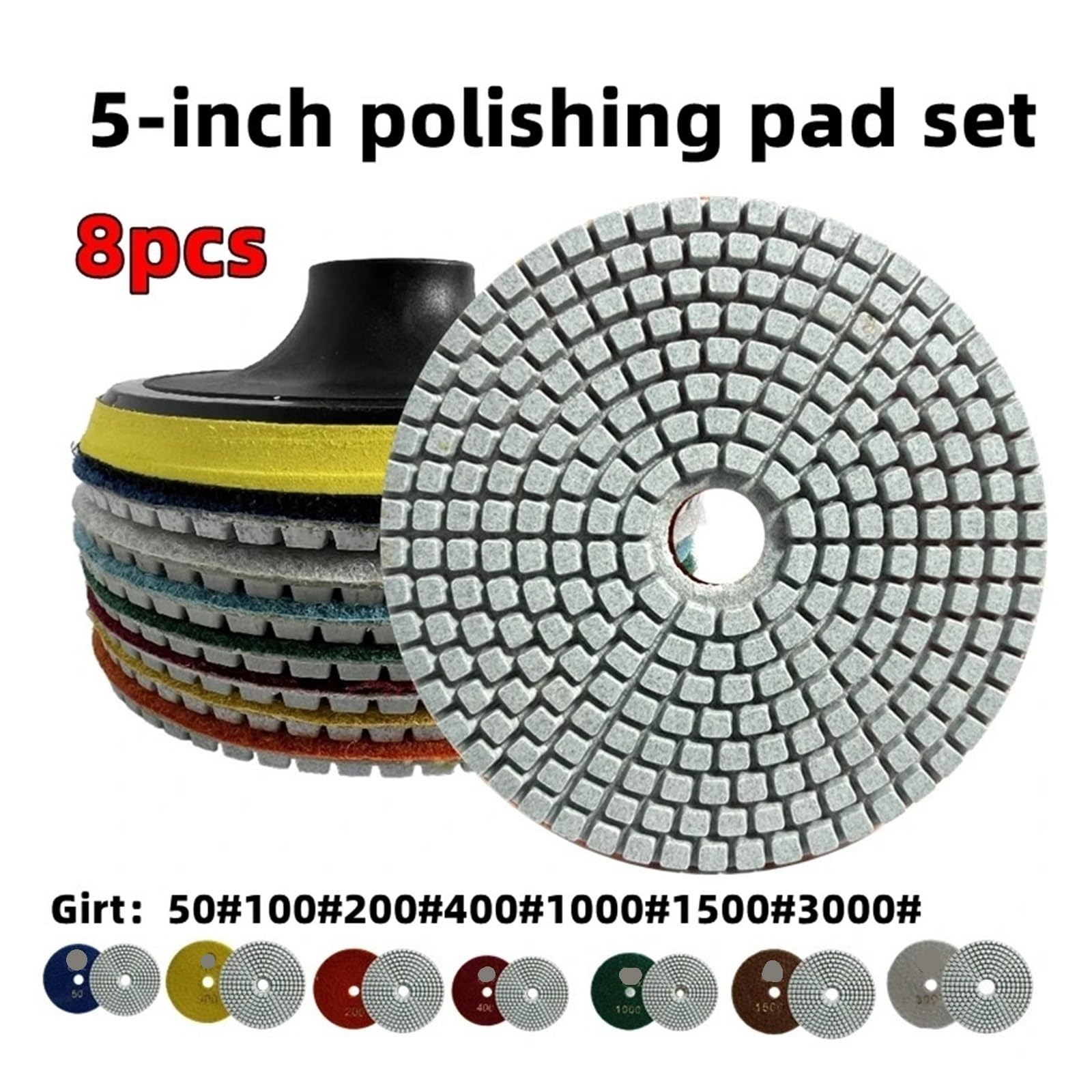 Kit de almohadillas de pulido de diamante M14, 8 Uds., 5 pulgadas, 125mm, húmedo/seco, for piedra de granito, hormigón, mármol, juego de discos de molienda