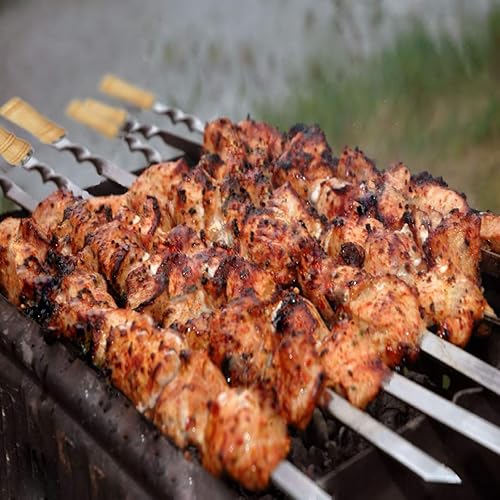 Miniatura 3 de Antallcky Paquete de 12 brochetas Kebab de 22 pulgadas para barbacoa de acero inoxidable, resistentes, grandes, anchos, reutilizables, con mango de