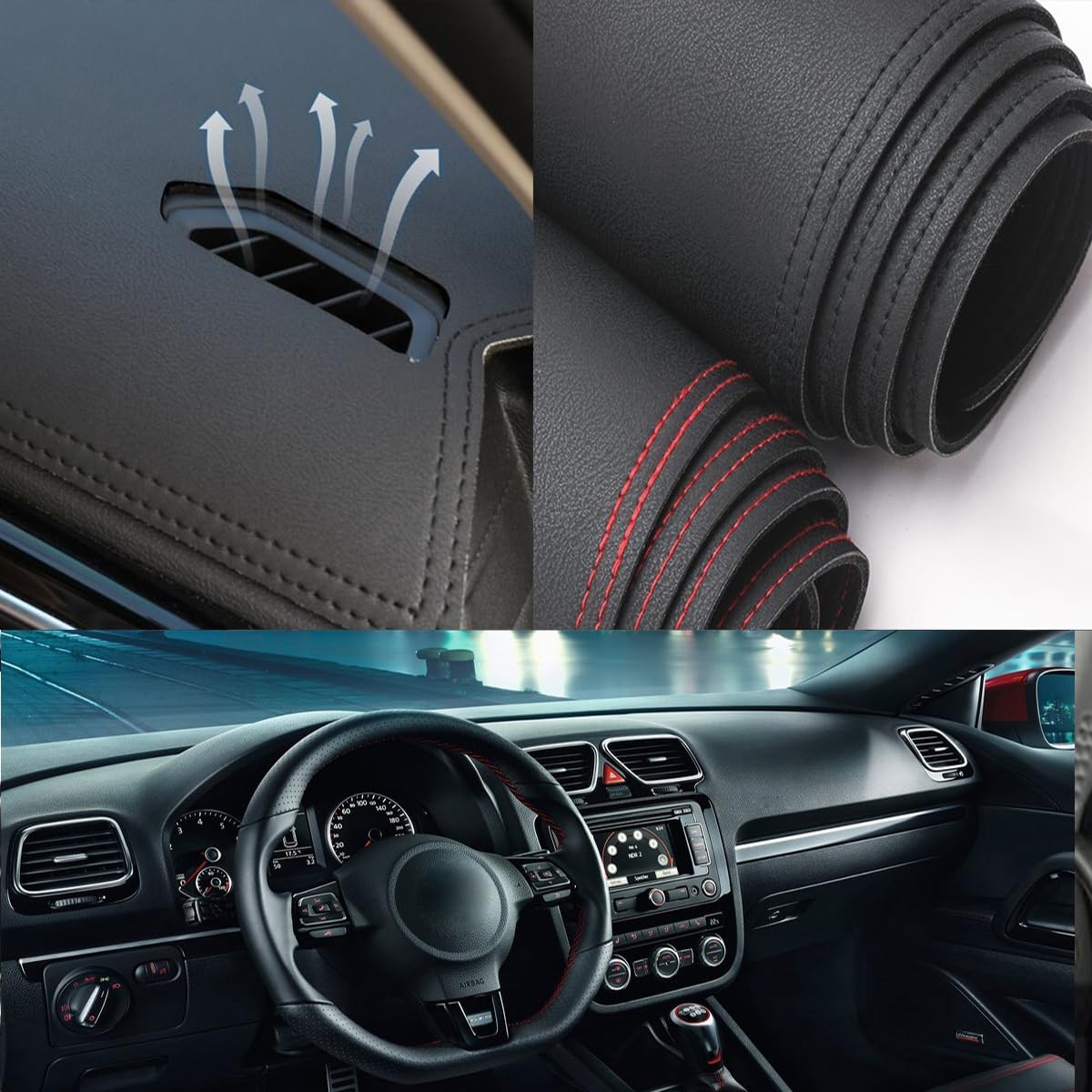 Black Leather Style Car Dash Mat Dashboard Cover Dash Panel Interior Console Pad Compatible for Volkswagen Scirocco 2008-2014