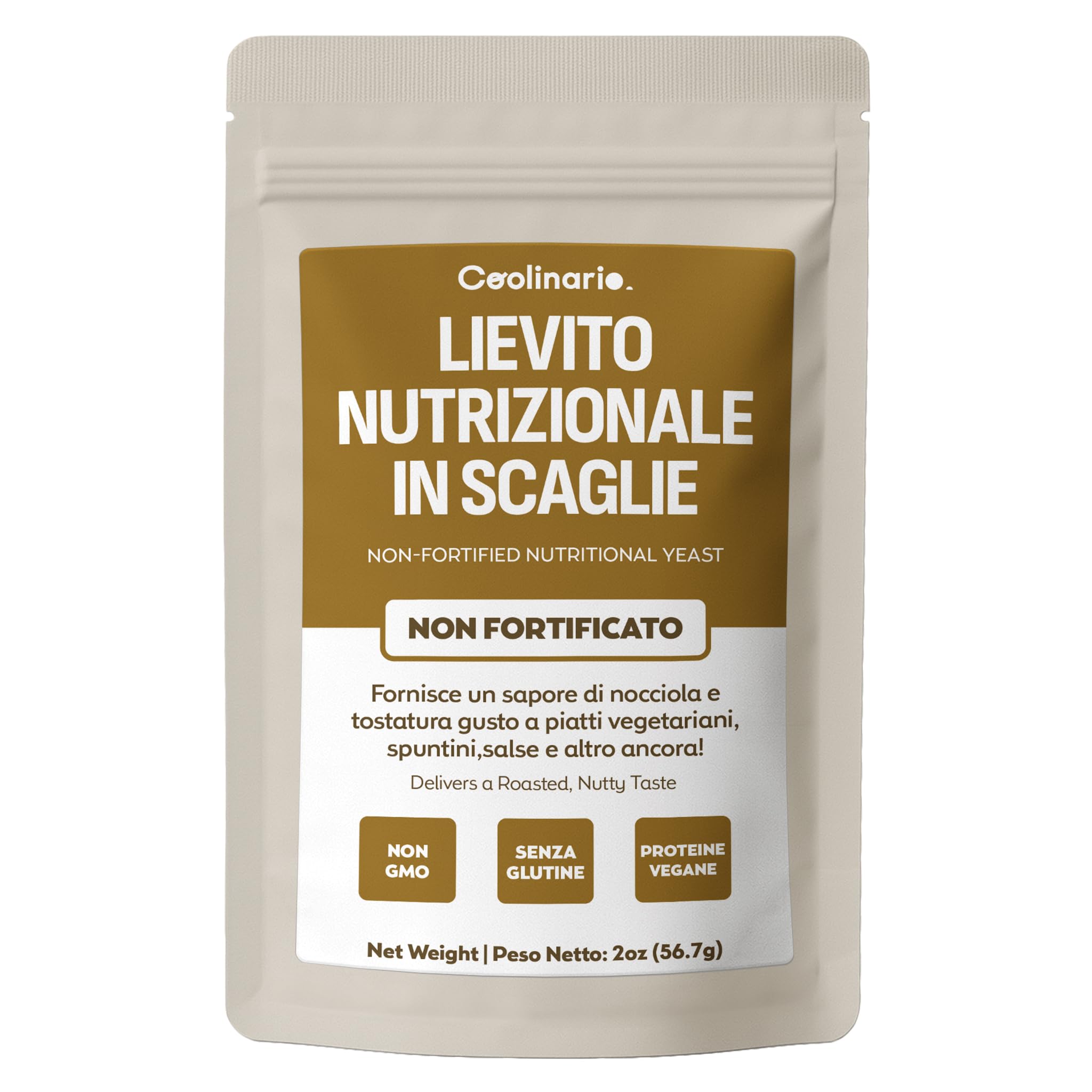 Coolinario Lievito Alimentare Non Fortificato (56 g) | Condimento Naturale Vegano Ricco di Proteine e Fibre | Sapore Tostato per Piatti Salati | Senza Glutine e 100% Vegetale