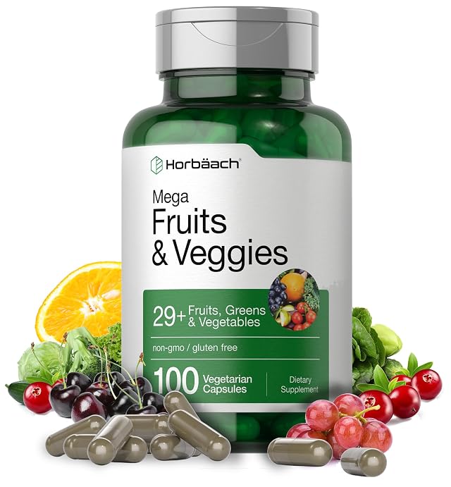 Horb ach Mega Fruits and Veggies Supplement 100 Capsules Vegetarian Non-GMO and Gluten Free