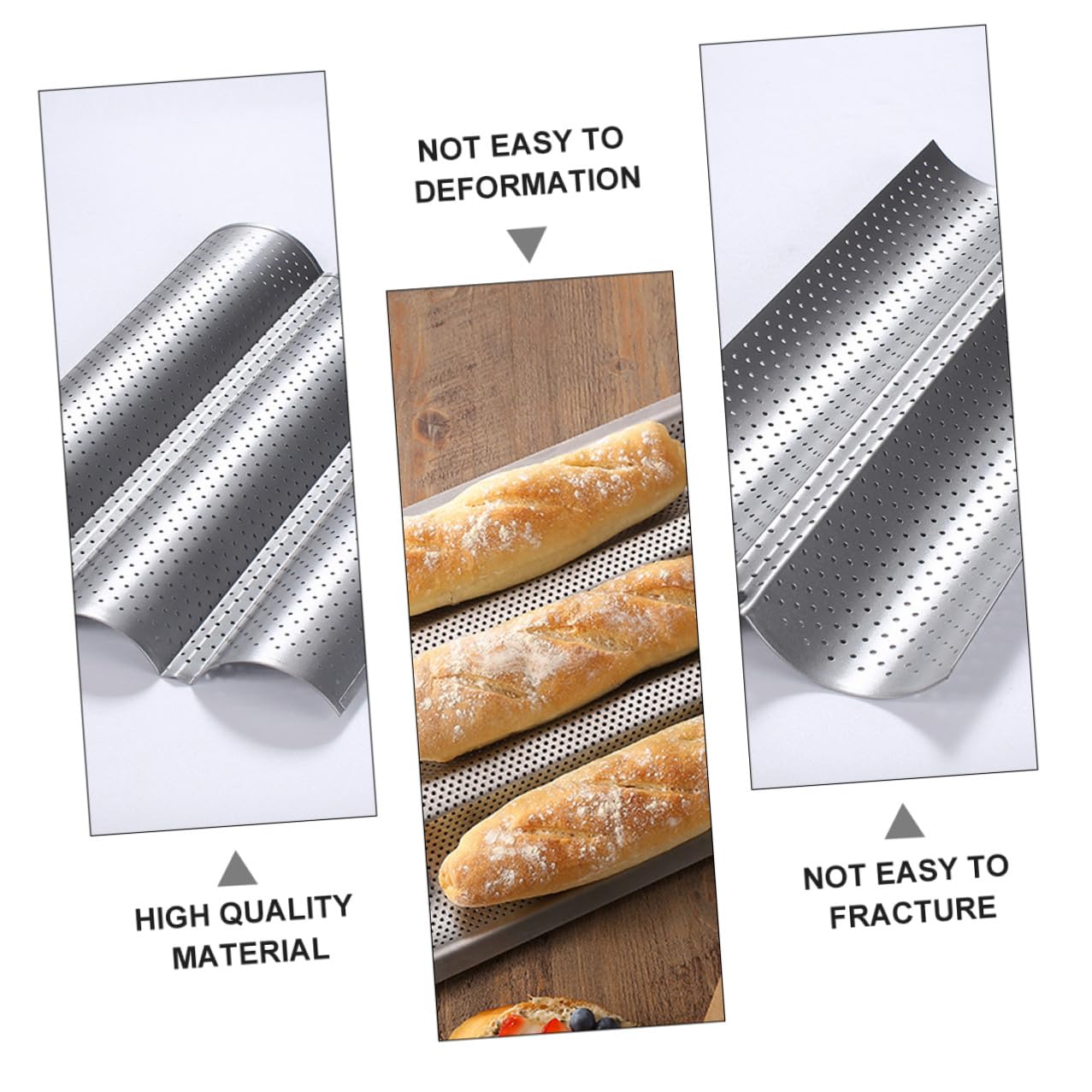 2 Moldes Ondulados para Baguette de Acero Inoxidable Antiadherente, Bandeja de Horno para Hacer Pan, Fácil de Limpiar (2 Piezas)