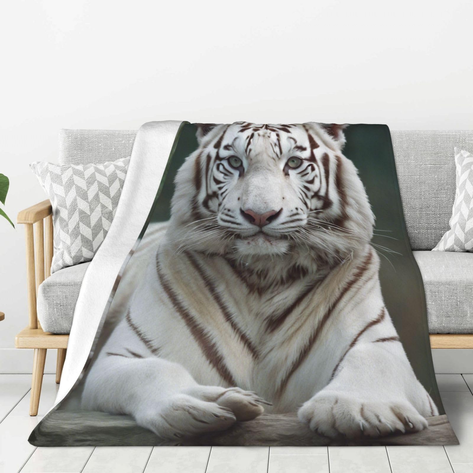 Couverture chaude flanelle blanche Tiger03 pour apaiser vos nuits fraîches