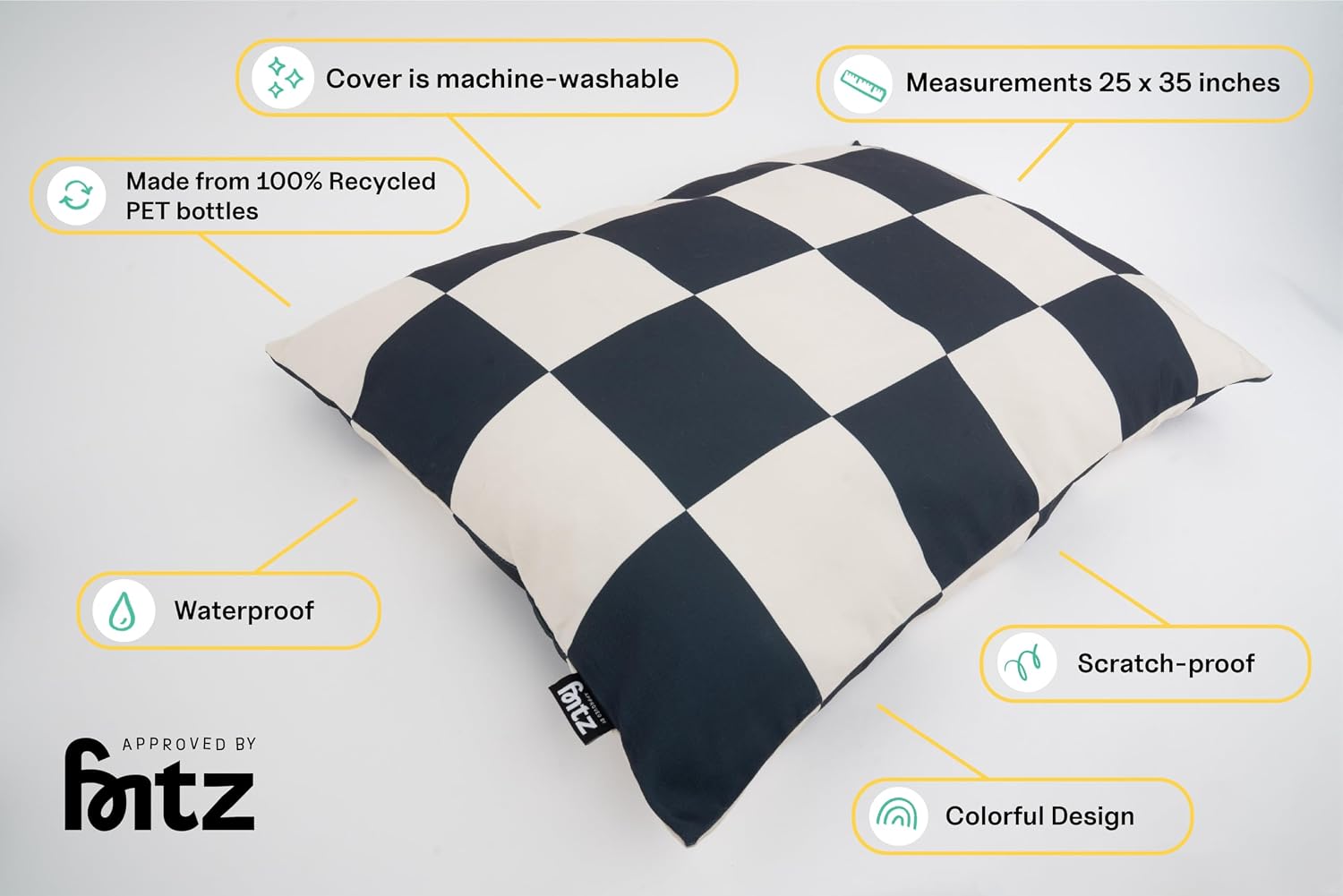 review Heavy Duty Waterproof Dog Bed, Checkered Black and Off White, 35x25 inches, Machine Washable, for Small and Medium Dogs