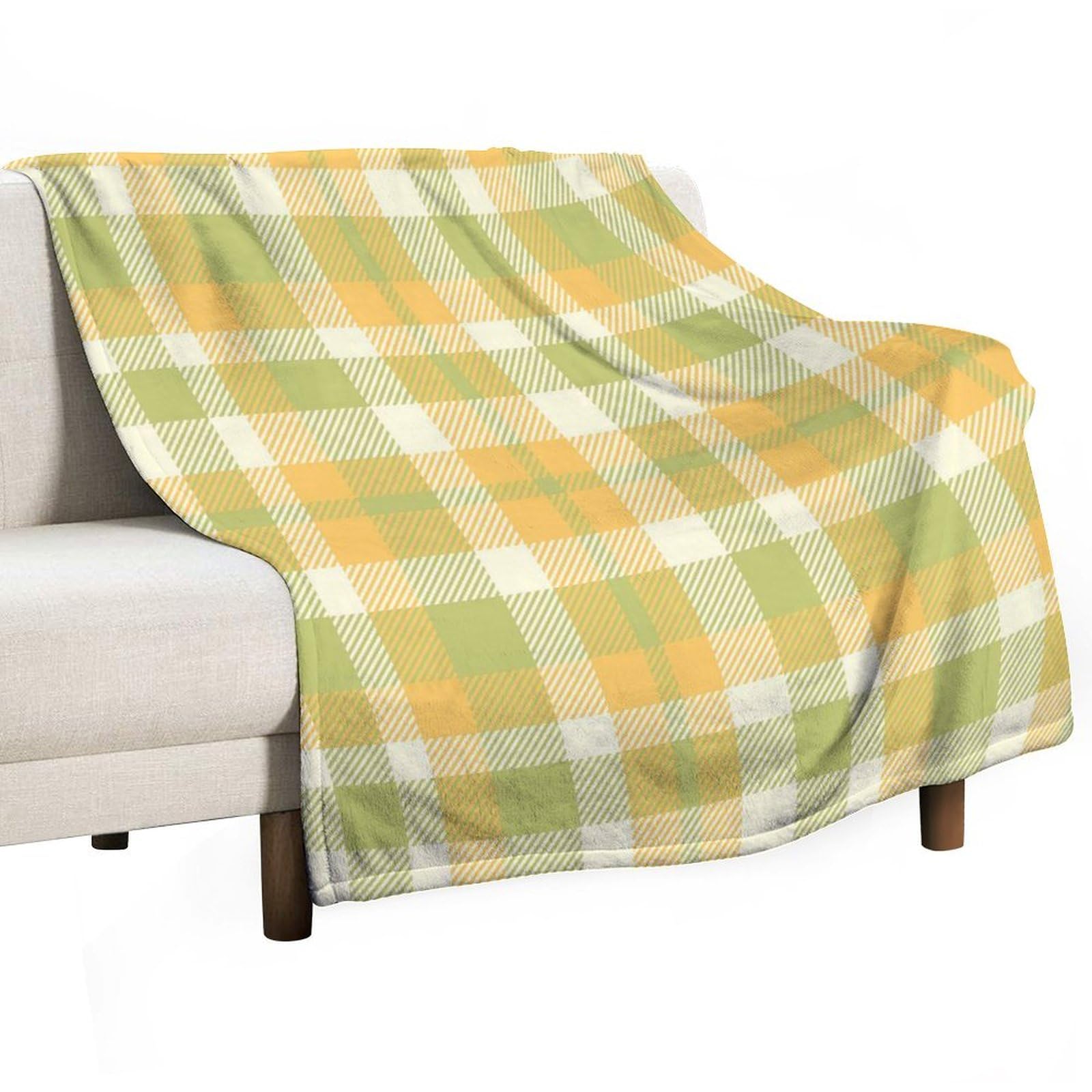 Couverture polaire plaid jaune vert carreaux buffle pour literie et salon d'adulte
