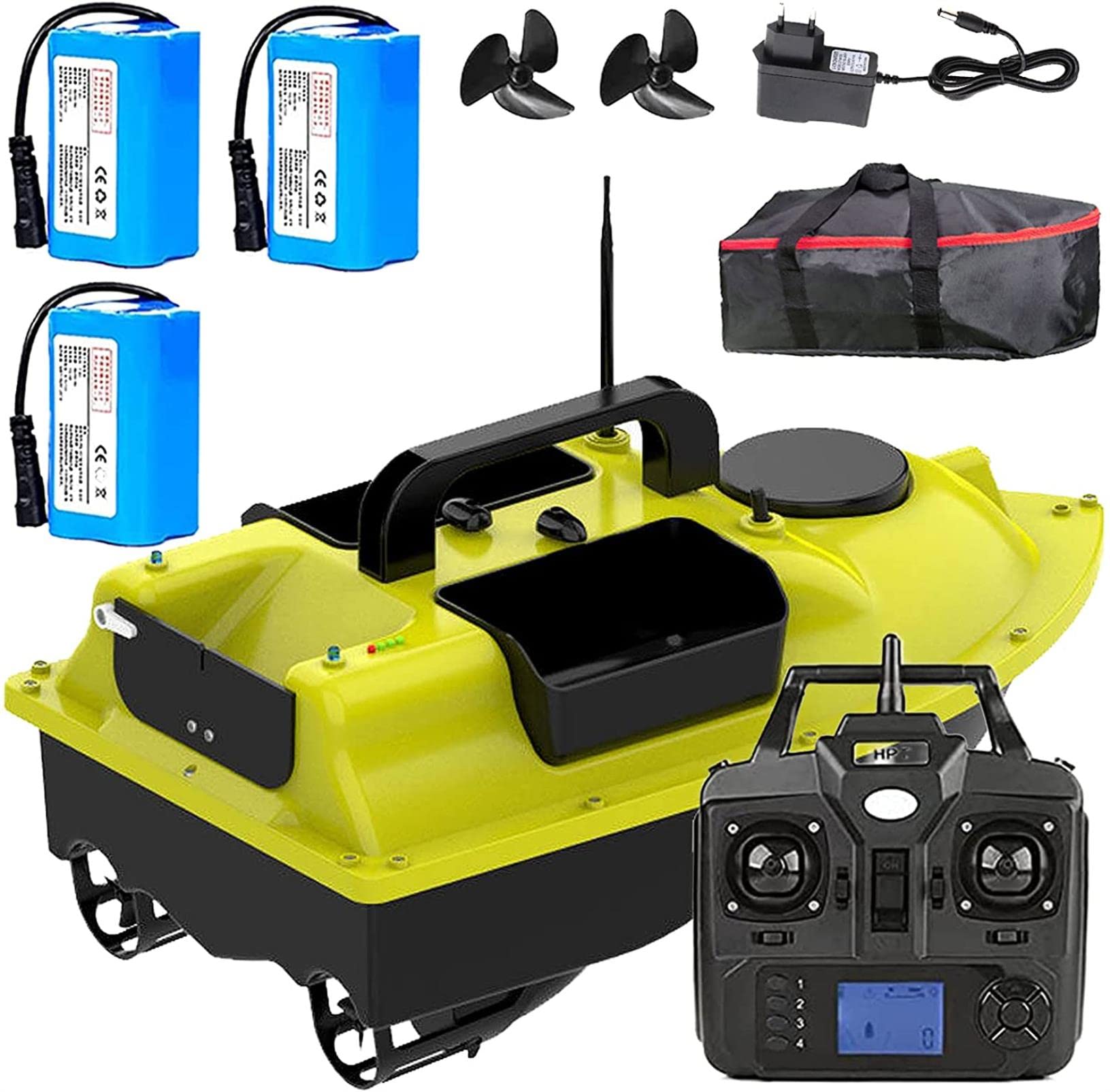 Barco Cebador para Pesca RC, Barco de Cebo Carpfishing Impermeable 500M, Bait Boat con Motor Doble, Mando a Distancia GPS, Adecuado para Lagos y Ríos, Carga 2kg