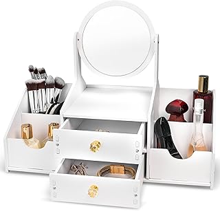 14 Blue Bathroom Ideas for Calm Fresh Modern Appeal 129 Wooden Makeup Organizer – Countertop Makeup Organizers with Mirror, Draw...