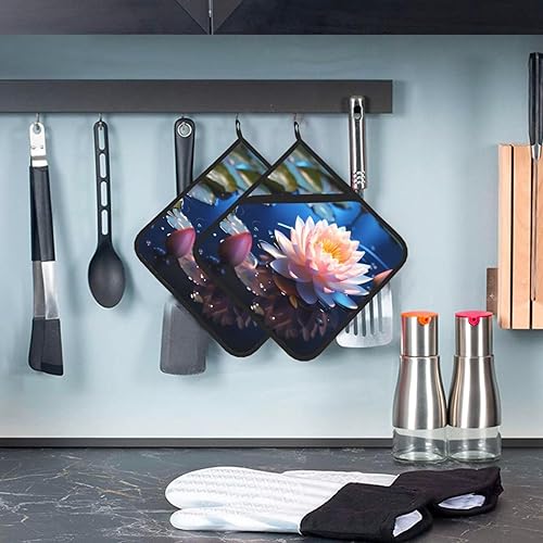 Miniatura 6 de Lotus Flowers Print Pot Holders Sets Heat-Insulating and Waterproof Polyester Fabric for Kitchen and Outdoor Use