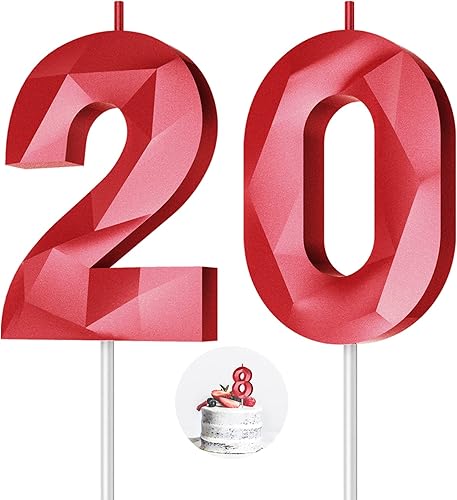 Miniatura 233 de Velas de cumpleaños con número (4 velas rojas) 3D con forma de diamante número Happy Birthday Cake Velas para fiesta de cumpleaños, boda, decoración