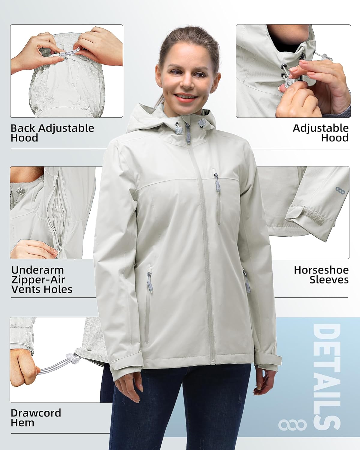 33,000ft Packable Rain Jacket Women Lightweight Waterproof Raincoat with Hood Cycling Bike Jacket Windbreaker - Image 3