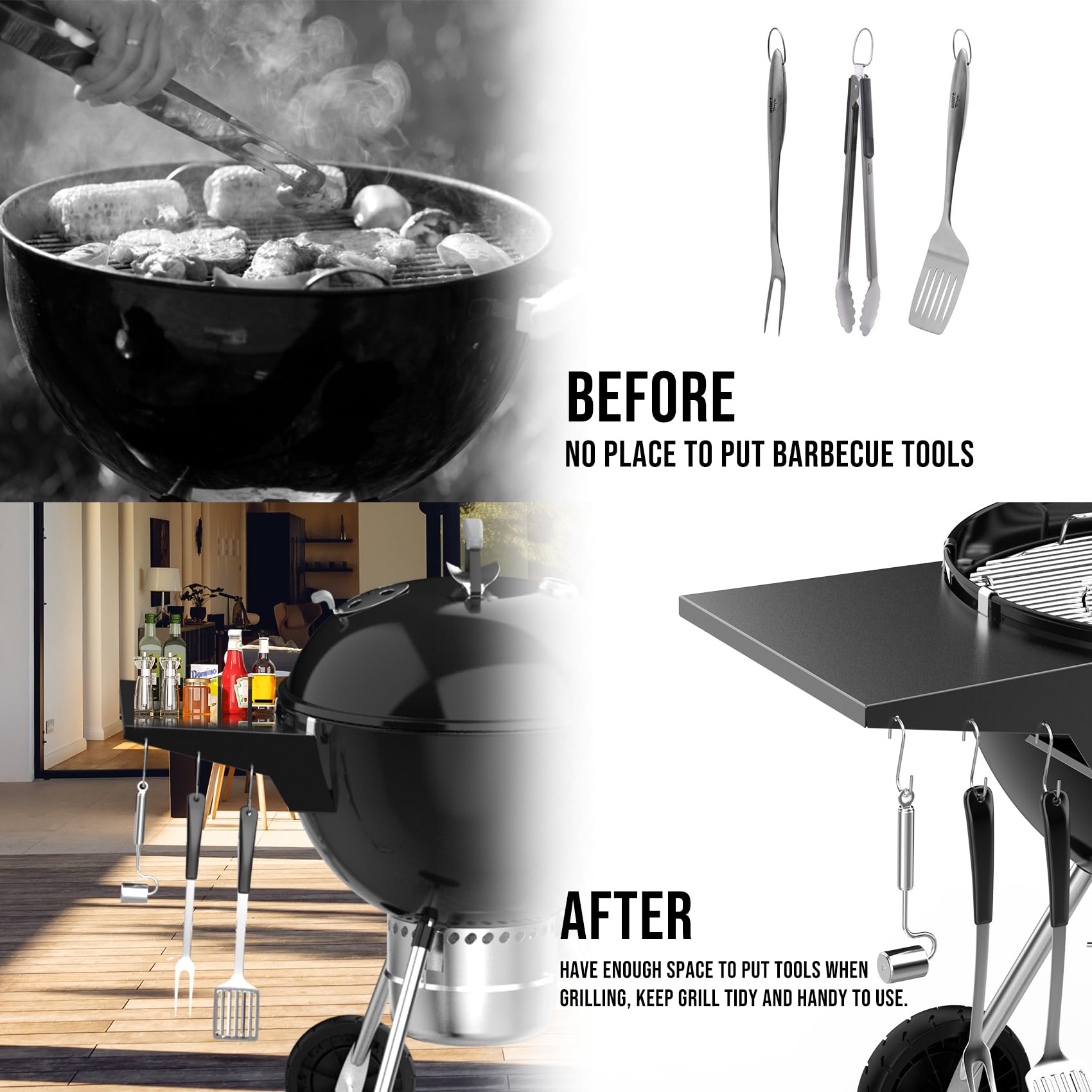Charkettle - Estante de mesa para parrilla compatible con parrillas Weber de 22 pulgadas, parrilla de carbón para exteriores, accesorios de barbacoa con ganchos 5