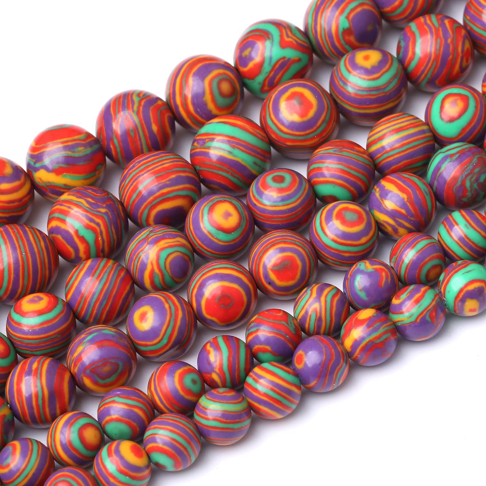 36PCS 10MM Beads Colorful Malachite Beads Round Loose Beads Natural Gem Beads for Jewelry Making 15"