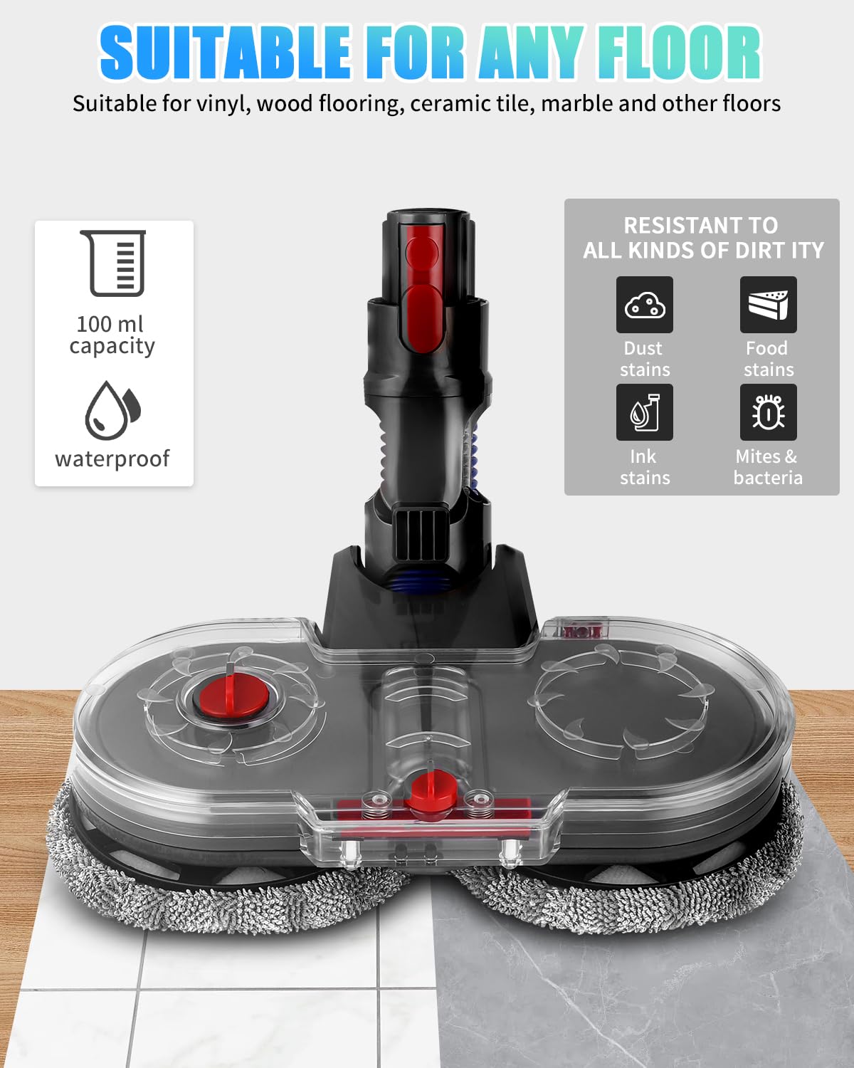 Nasadka elektryczny mopa do odkurzacza Dyson V15, V11, V10, V8, V7,Przystawka próżniowa ze zdejmowanym zbiornikiem na wodę i 6 mopami nadającymi się do prania + 1 pojemnik do napełniania