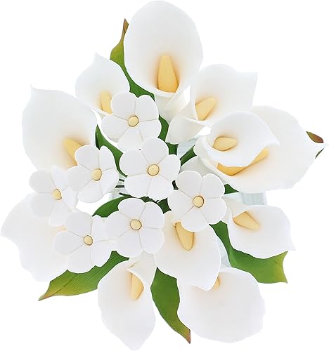 Global Sugar Art Ramo de flores de azúcar de lirio de cala y flores, decoración blanca para tarta de boda por el chef Alan Tetreault