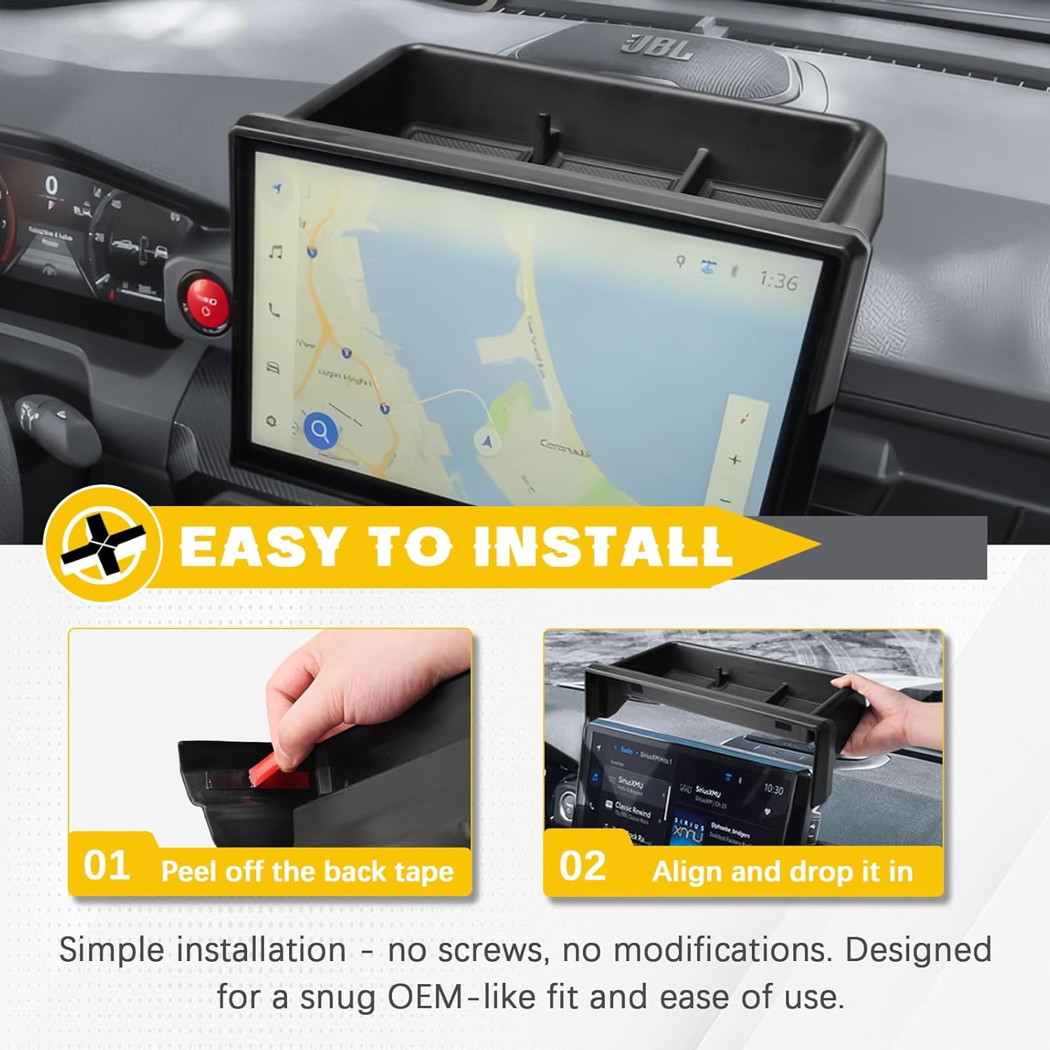 Dashboard Organizer Compatible with Toyota 2024-2026 Tacoma & 2025 2026 4Runner Accessories with 14-Inch Screen – ABS Dash Console Storage Tray Compartment with Sunglasses Holder Rubber Liner