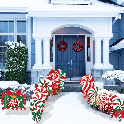 Miniatura 7 de JOICEE 13 letreros navideños para patio al aire libre, decoraciones de caramelos, piruletas de menta con estacas para fiestas de vacaciones, hogar,